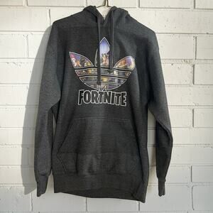 Fortnite Graphic Hoodie Medium Gray Ohio Sleeve Gamer Streetwear Y2K